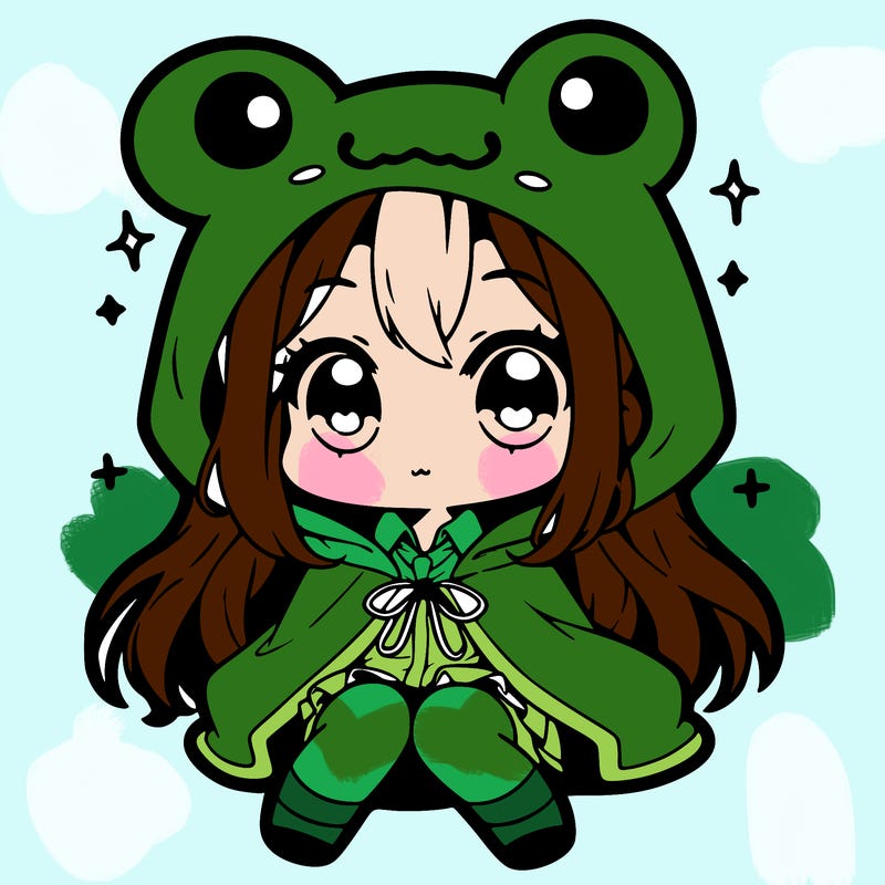 chibi girl with frog hoodie