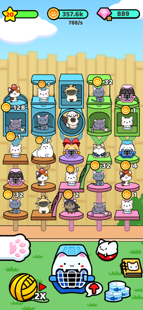 Cat Condo 2 - A colorful display of cute cats wearing hats on a multi-level cat tree in Cat Condo 2