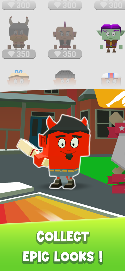 A red devil character skin holding a baseball bat in the Baseball Boy customization menu
