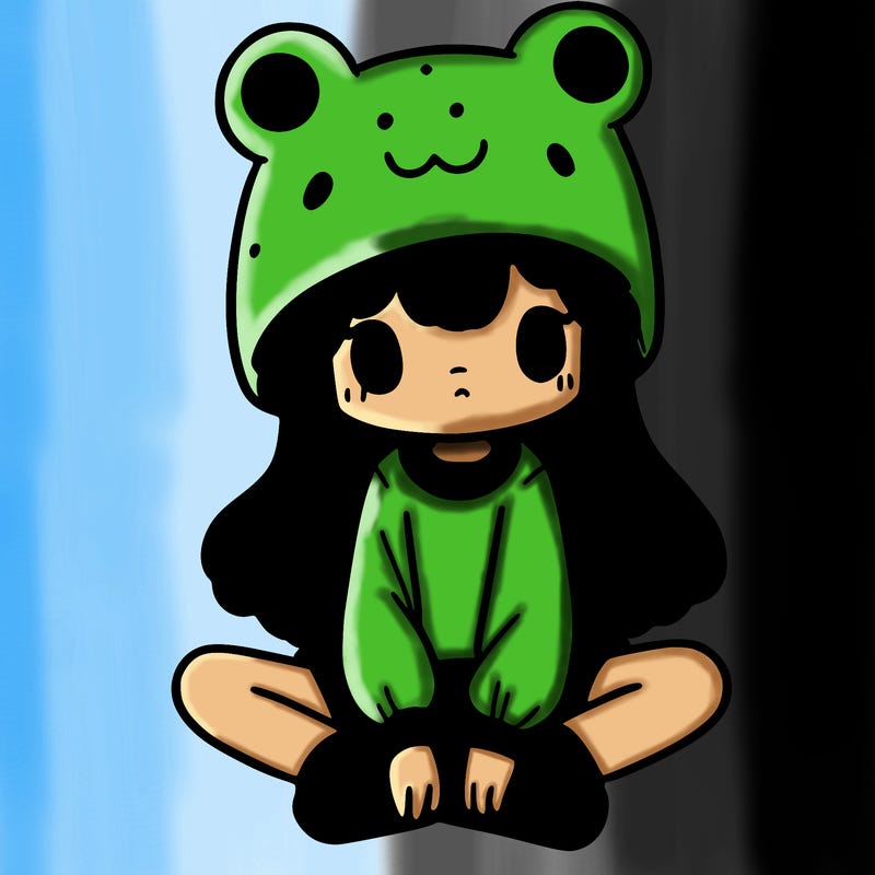 a girl wearing a frog hat and some frog socks
