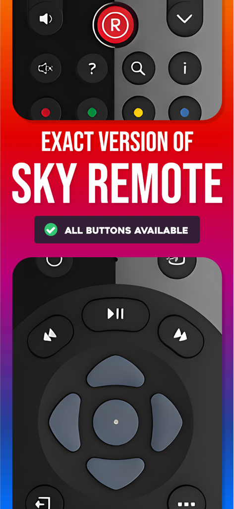 Remote Control for Sky Q - Interfaz digital de la aplicación de control remoto Sky Q que muestra una réplica de los botones del control remoto físico