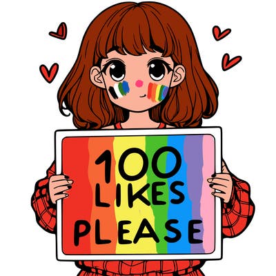 a girl holding a sign saying 100 likes please