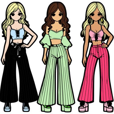 girls with flare pants and crop tops realistic