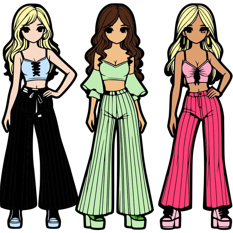 girls with flare pants and crop tops realistic