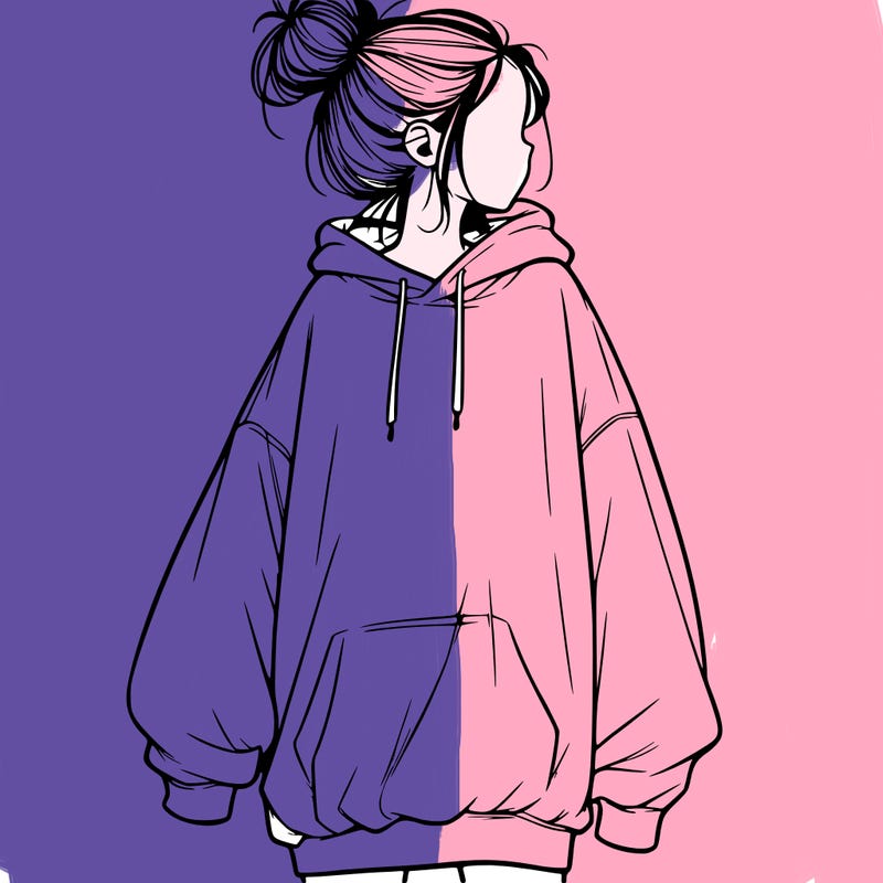 realistic girl with a oversized sweatshirt on and a bun