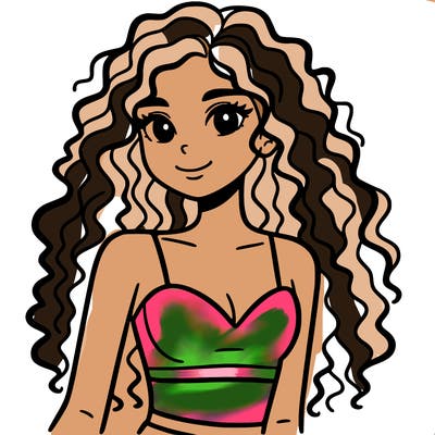 girl with long curly hair in crop top