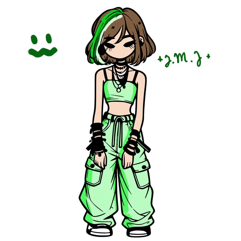 girl with baggy pants and and a crop top and a lot of bracelets with braces