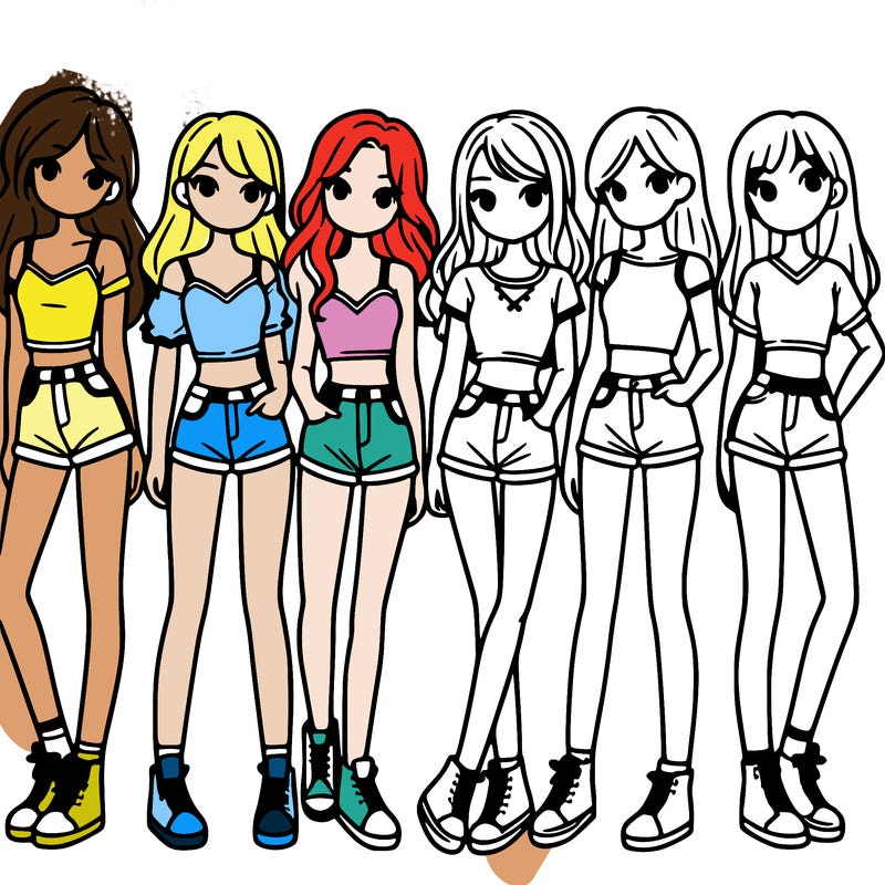 a group of girls wearing crop tops and shorts
