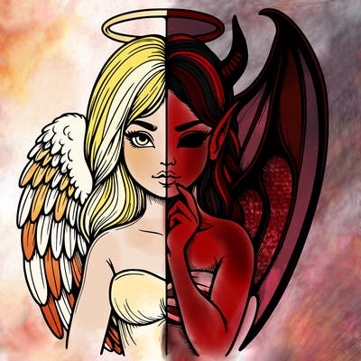 realistic angel half demon