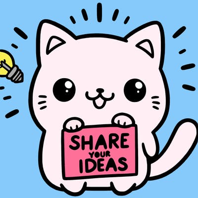 a cute cat saying share your ideas
