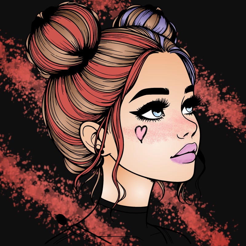 realistic girl with buns on the top of her head