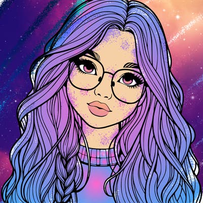 girl with long hair and freckles and glasses realistic