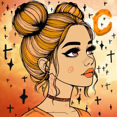 realistic girl with buns on the top of her head