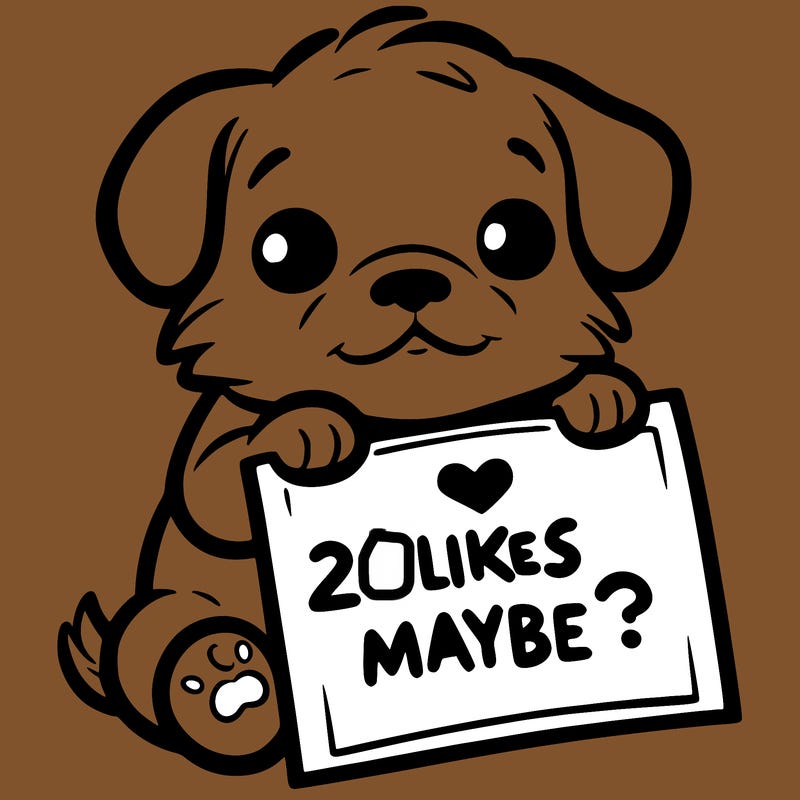 a puppy holding a sign that says 2 likes maybe?