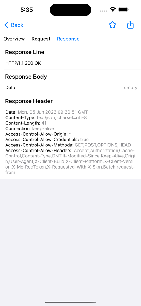 Hodor - HTTP(s) Packet Sniffer - The Hodor app interface showing detailed HTTP response headers and a 200 OK status line.