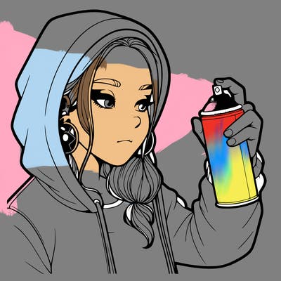 a realistic girl, spray painting