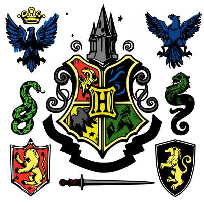 hogwarts crest with griffindor hufflepuffravenclaw and slytherin