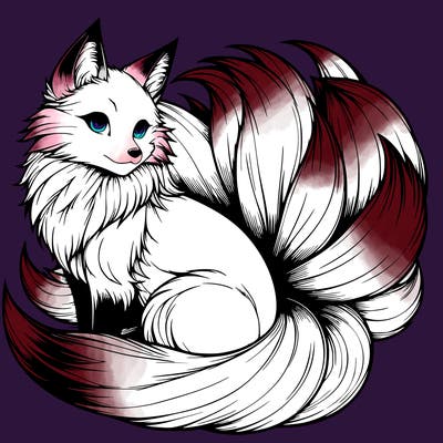 realistic detailed 9 tailed anime fox