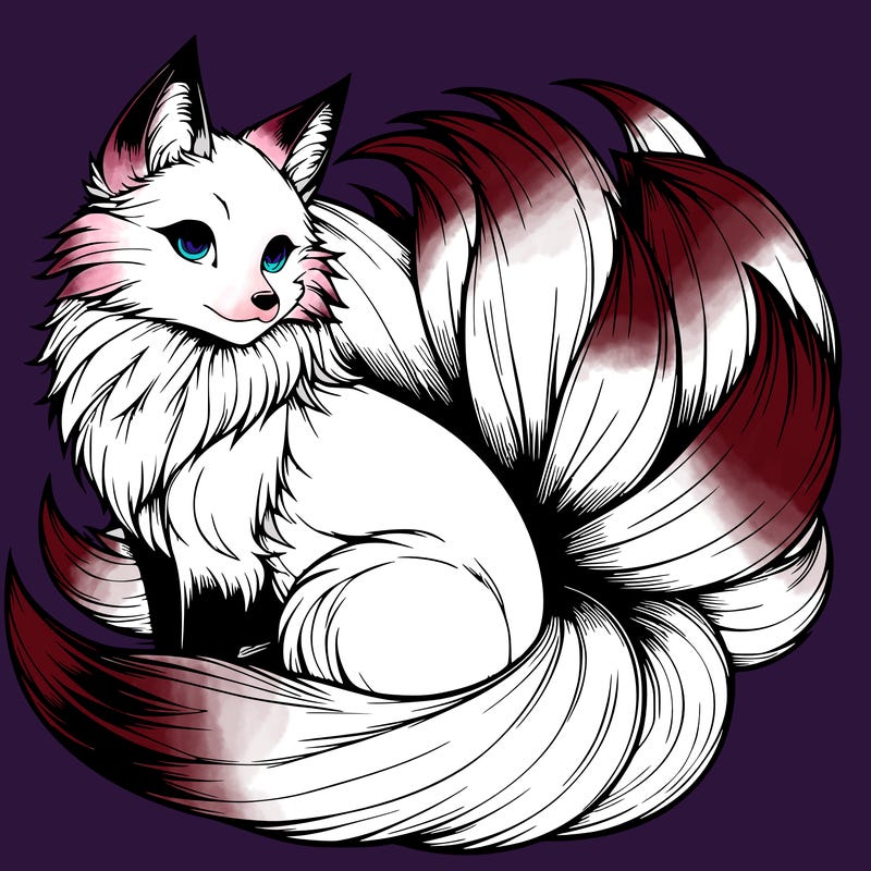 realistic detailed 9 tailed anime fox