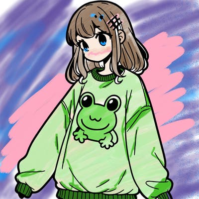girl wearing frogging sweatshirt