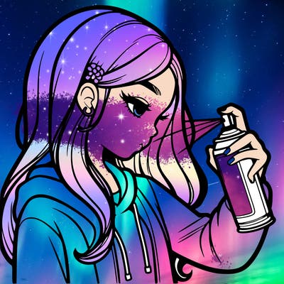 a realistic girl spray painting