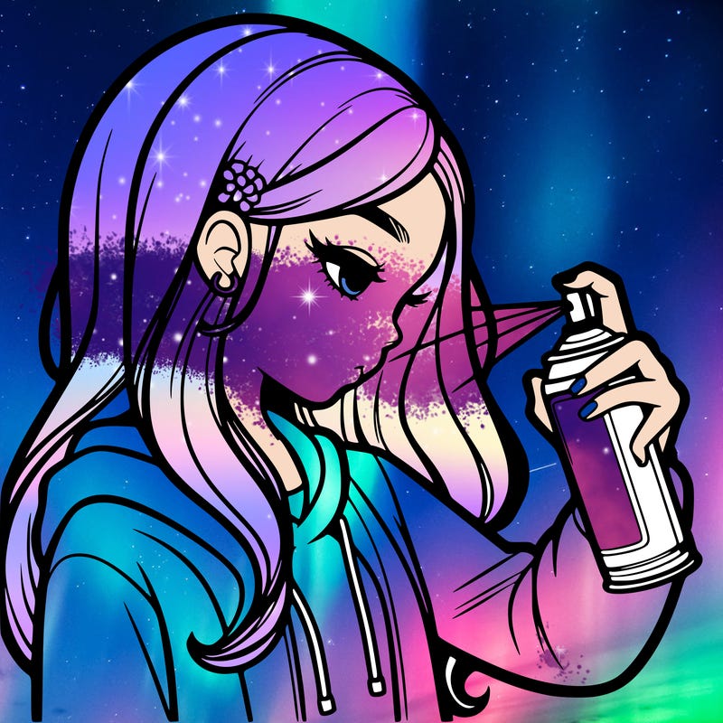 a realistic girl spray painting