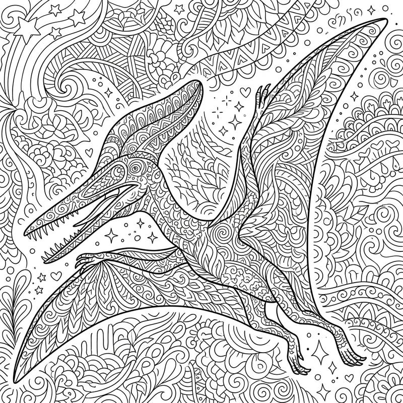 Discover the ancient beauty of the Tupuxuara pterosaur, reimagined in a captivating Zentangle style. This detailed coloring page offers an engaging blend of prehistoric wonder and intricate pattern art, perfect for a relaxing creative escape.