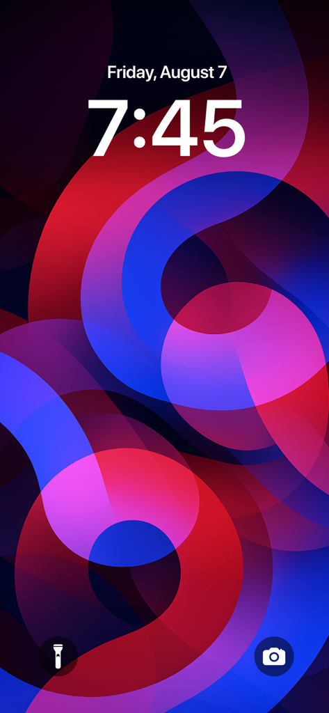 Walp - Full HD 4K Wallpapers - Vista previa de la pantalla de bloqueo del iPhone que muestra un fondo de pantalla abstracto vibrante en rojo y azul de la aplicación Walp