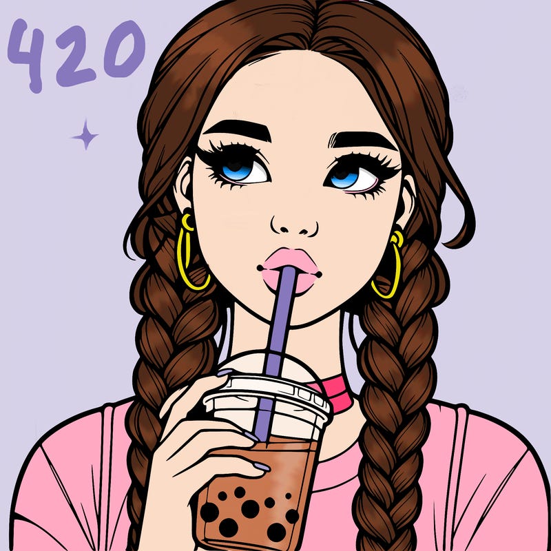 realistic girl with braided hair drinking boba