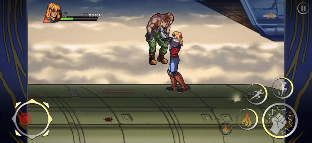 Night Slashers: Remake - A hero character lifting a monster enemy during a combat stage in the Night Slashers Remake mobile game.