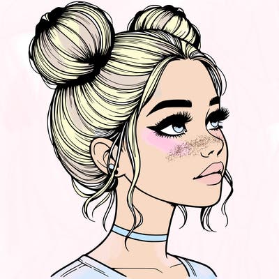 realistic girl with buns on the top of her head