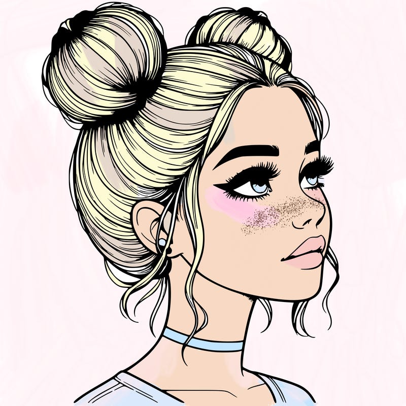 realistic girl with buns on the top of her head