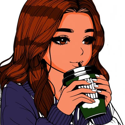 realistic girl drinking coffee