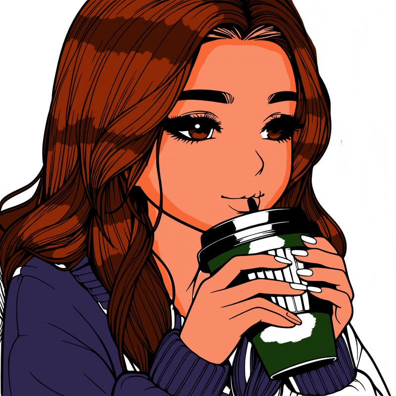 realistic girl drinking coffee