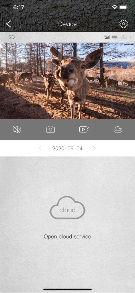 Ucon - Ucon cellular trail camera app interface showing a close-up photo of a deer