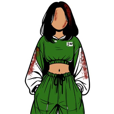 realistic girl faceless with baggy pants and a crop top