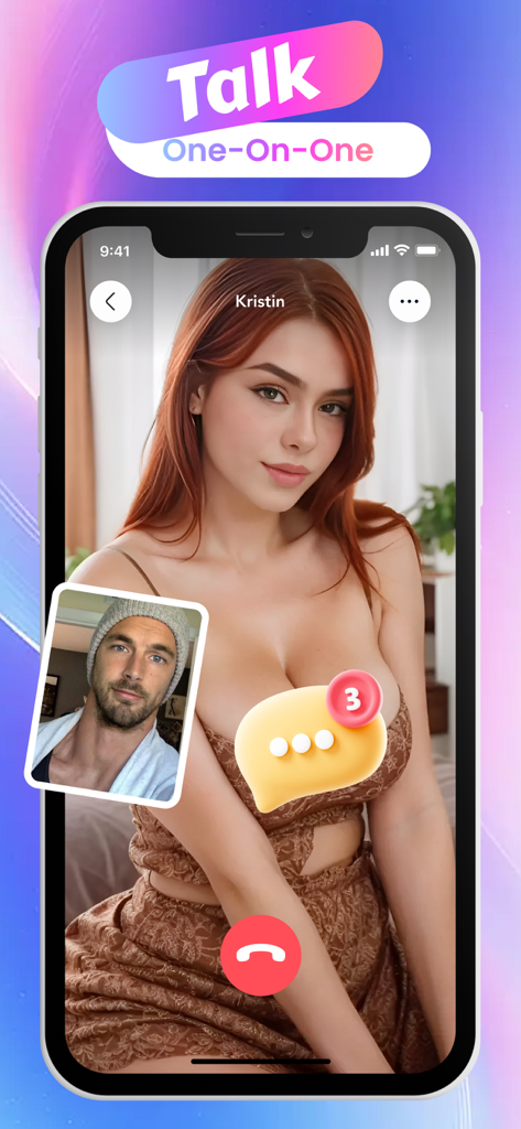 Una videollamada uno a uno entre dos usuarios en la aplicación de redes sociales Amor