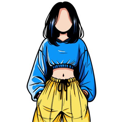 realistic girl faceless with baggy pants and a crop top