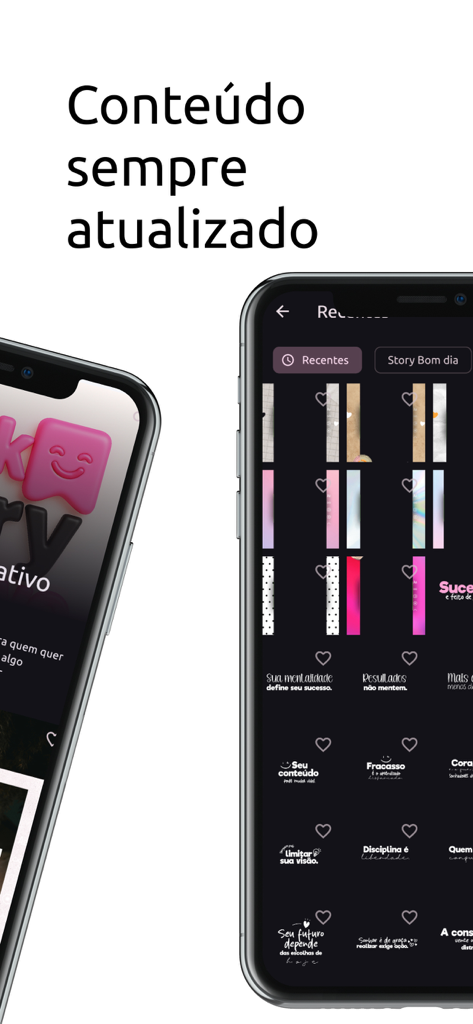 Mobile app interface showing a library of creative Instagram story backgrounds and stickers