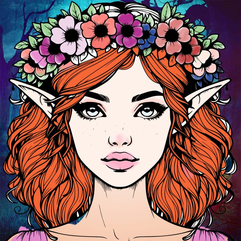 realistic female elf with flower crown