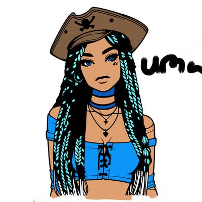 realistic girl with box braids a realistic pirate hat and crop top