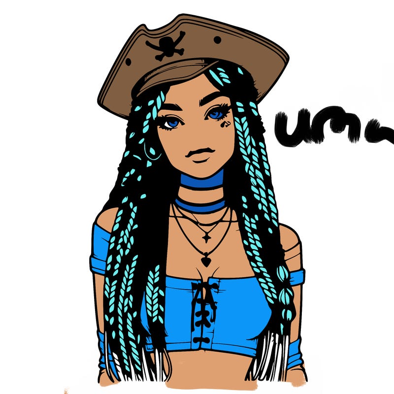 realistic girl with box braids a realistic pirate hat and crop top