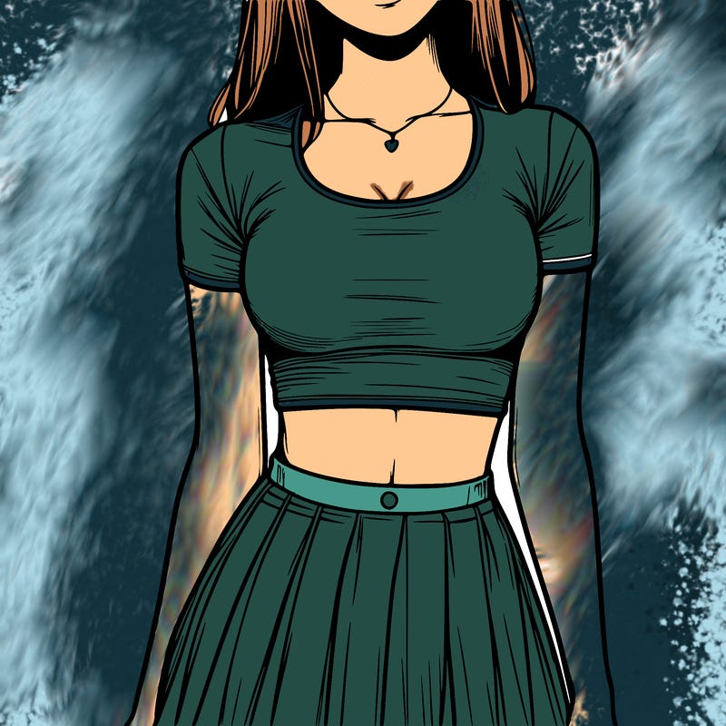 realistic girl wearing crop top and skirt