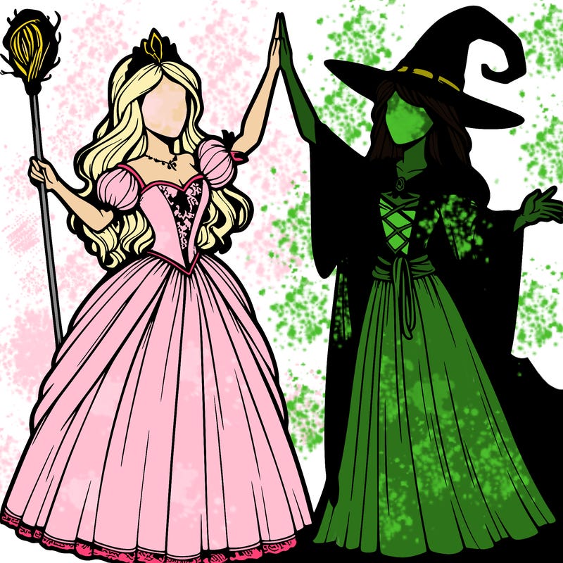 detailed realistic split of a princess and a witch