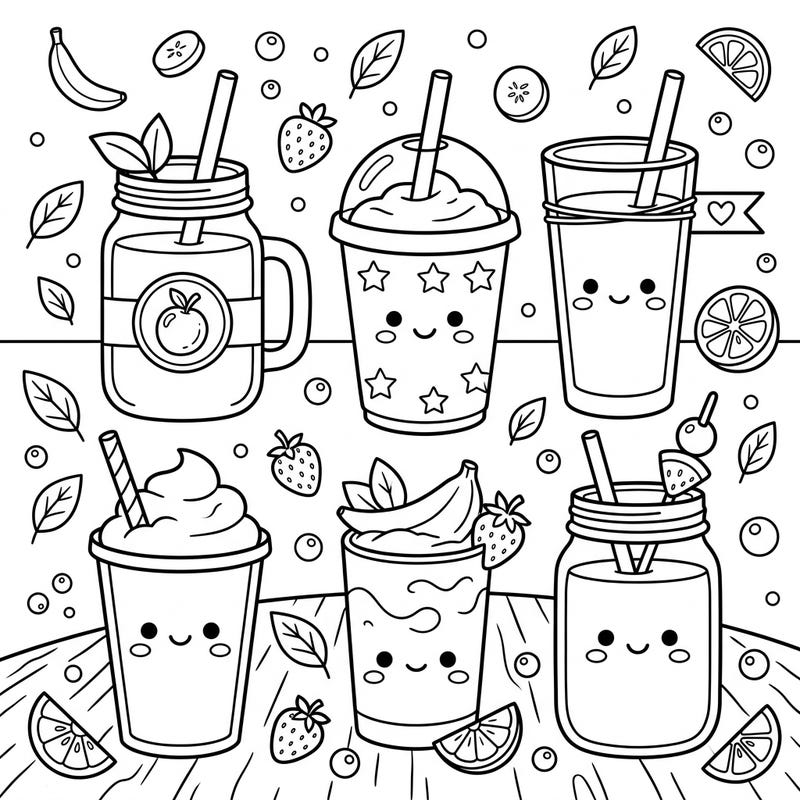 Get ready for a burst of color and creativity with our delightful dairy-free smoothies coloring page, specially designed for kids. These adorable, healthy drink illustrations are perfect for young artists to enjoy.