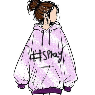 realistic girl with a oversized sweatshirt on and a bun