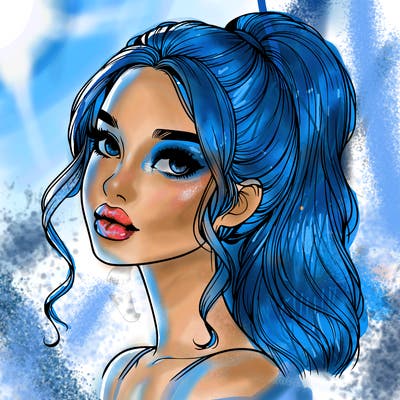 realistic girl with a ponytail on her hair and lips