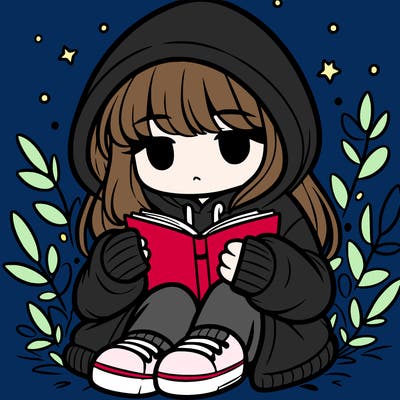 girl in oversized hoodie reading a book