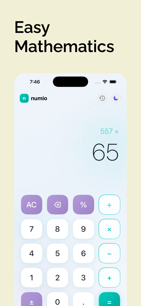 Numio Calculator - Minimalist user interface of the Numio Calculator app featuring a clean design and pastel buttons