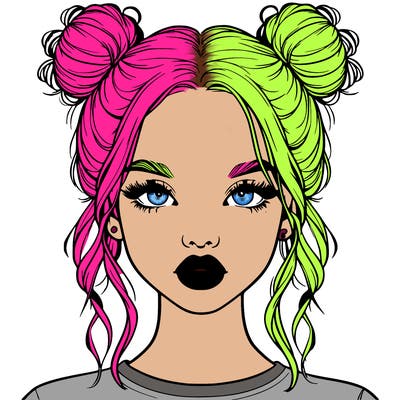 realistic girl with two buns in hair and lips